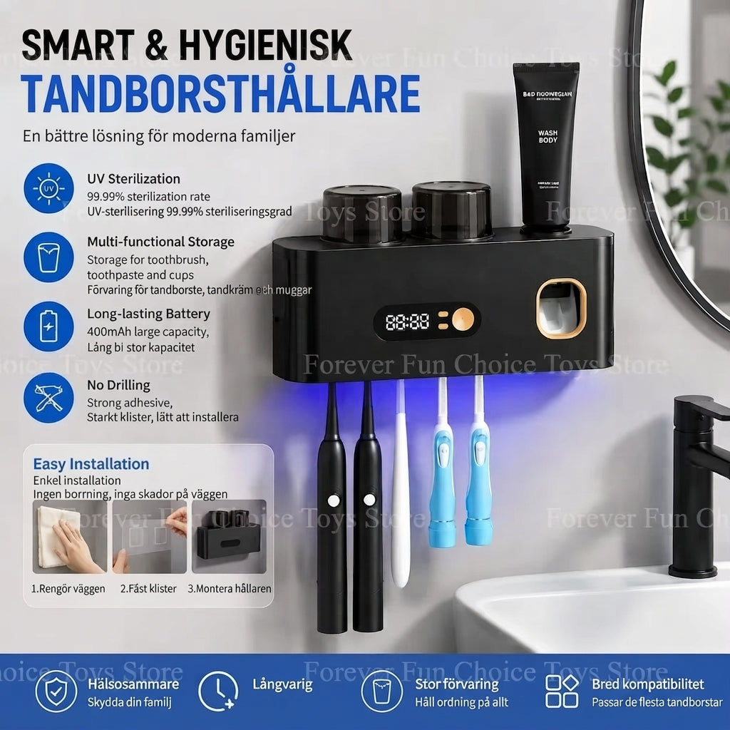 UV-tandborsthållare med sterilisering och laddning